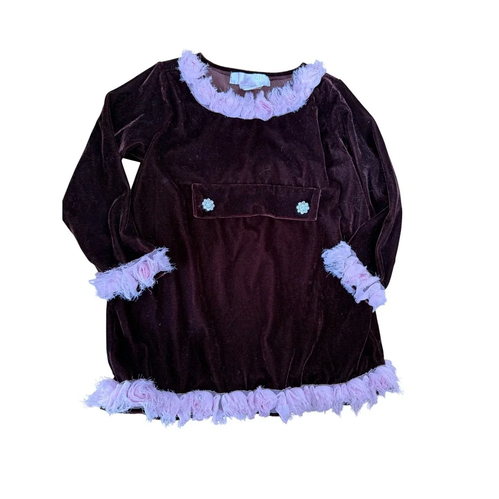 Greggy Girl deep red velour feather trim tunic dress retro‎ style